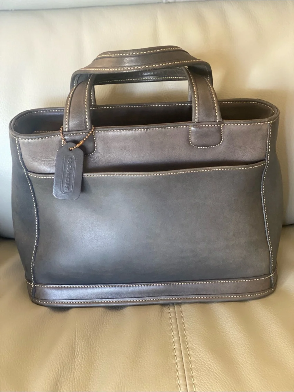 Vintage Coach Slate Gray Bleeker Leather Satchel with Contrast Stitching